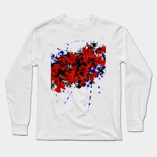 Red Blue and Black Flower Splatter Art Long Sleeve T-Shirt